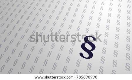 Code of law illustration. Paragraph marks (§) printed on white paper in perspective. Legal code vector illustration. Section signs, section symbols. Article of the law symbol.