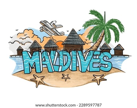 Maldives Logo Vector.Concept illustration for travel banner and poster backgrounds