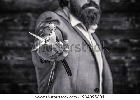 Similar – Image, Stock Photo Portrait of a barber and his customer