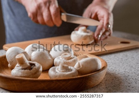Similar – Image, Stock Photo Man is cutting wild oregano in the mountain