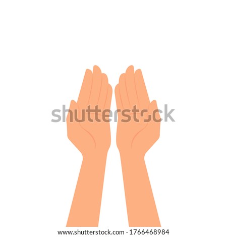 Two hands, palms up, top view. Vector illustration, flat cartoon minimal design, isolated on white background, eps 10.