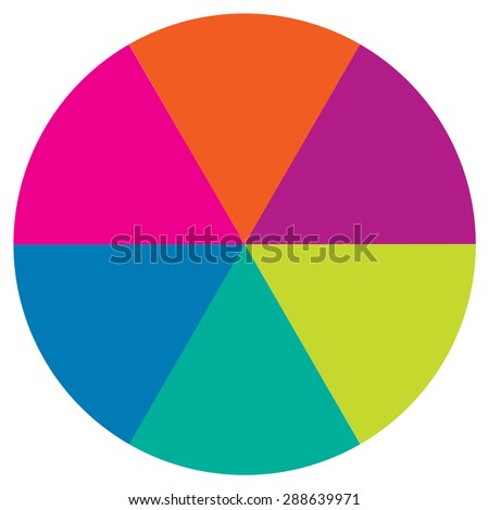 circle divided into six equal parts colored, section sixty degrees vector