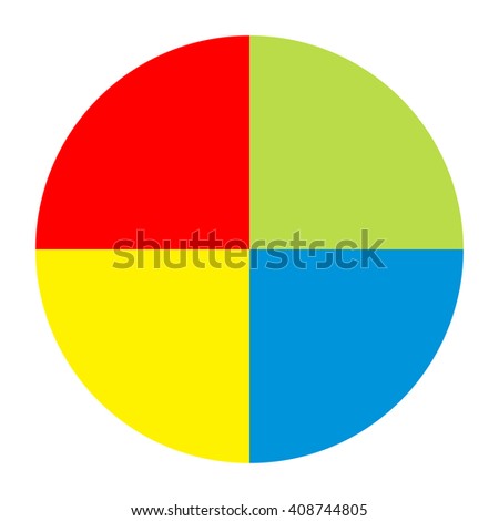 circle divided into four equal parts colored, section ninety degrees vector