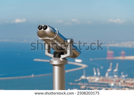 Similar – Image, Stock Photo Coin telescope on a promenade with view into the fog