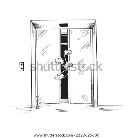 Elevator. People are stuck in the elevator. Hand drawn sketch. Vector illustration