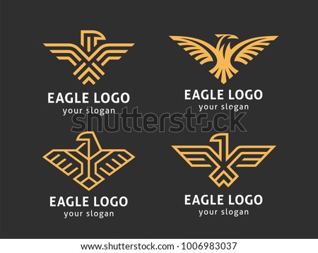 Set of 4 vector logos. Abstract eagles in a linear style.