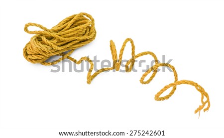 The orange brown yellow rope cord tie line in the coil