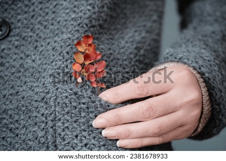 Similar – Image, Stock Photo Two hands put leaves into a fast foaming flowing river.