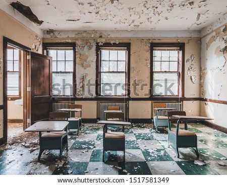 Similar – Image, Stock Photo ruined school in an abandoned infected city of Chernobyl