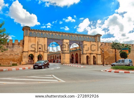 Decorative gate of the Sultan Moulay Ismail Mausoleum in Meknes, Morocco