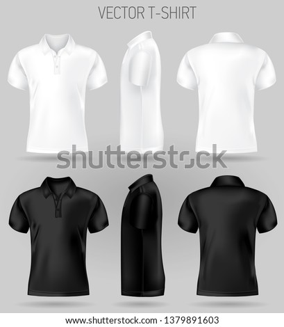 black and white short sleeve polo shirt design templates front, back, and side views . vector t-shirt mock up