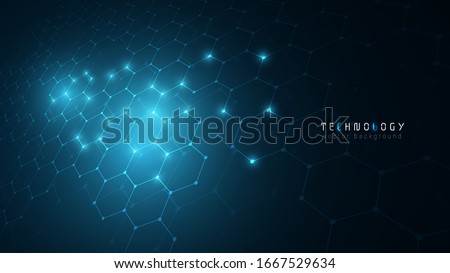 Virtual reality blue connection hexagon technology cyberspace abstract vector background. Modern innovation speed communication technology business background. futuristic tech background.