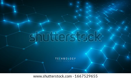 Blue connection hexagon technology cyberspace abstract vector background. Modern innovation speed communication technology business background. futuristic tech background.