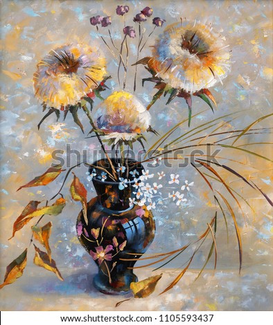 The Canvas Art Gallery Oil Painting Dry Flowers In A Black Vase