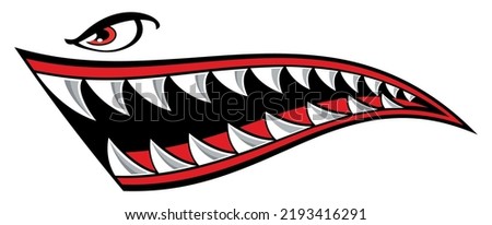 Shark teeth car decal angry Flying tigers bomber shark mouth motorcycle fuel tank sticker vector graphic