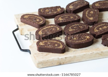 Similar – Image, Stock Photo Baked roll cake with Physalis flowers