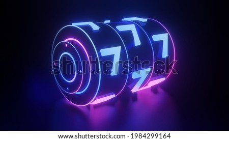 777 neon slot machine, casino gambling concept with neon lights, 3d illustration