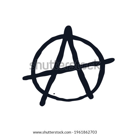 Anarchy symbol doodle logo icon sign Hand drawn brush ink sketch Letter A human rights emblem Painted protest style design Fashion print clothes apparel greeting invitation card cover flyer banner