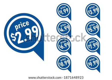 Sale Tag Set, Label Template, Blue Sphere Vector, 1.99, 2.99, 3.99, ,Discount. Vector illustration of various sales work.