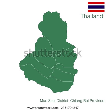Vector Green Map Mae Suai District is one of the districts of Chiang Rai Province. with demarcation line
