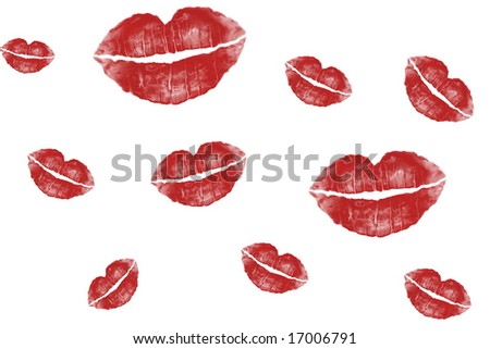 illustration of red lip imprints on white background