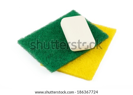 Soap and bath sponges for cleaning of the sanitary engineering