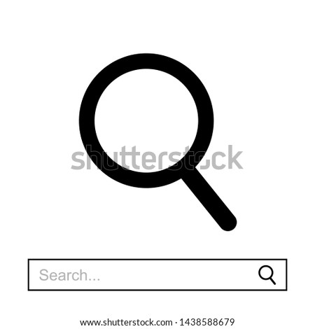 Magnifying glass icon with example of search bar. Vector search icon.