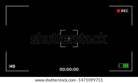 Camera frame viewfinder screen of video recorder digital display interface. Camera viewfinder. Recording. Vector Illustration.