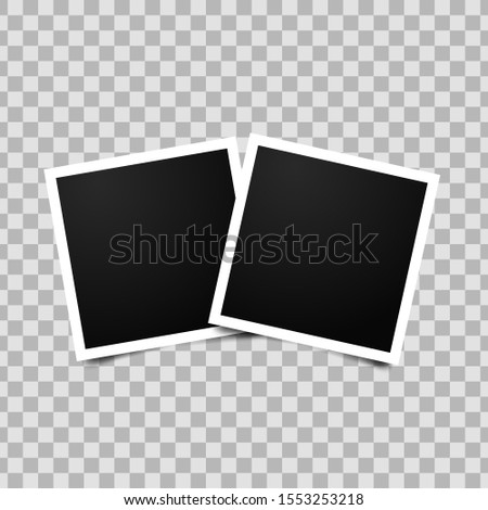 Collage of two empty photo frames. Vector photorealistic mockup isolated on transparent background. Retro empty photo frame template.