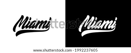 Miami hand lettering design. Vector handwritten text for design t-shirt, hoodie, baseball cap. Miami text slogan for clothes.