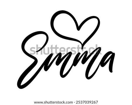 Handwritten lettering of Emma with a calligraphic heart. Great for gifts, branding, and social media.