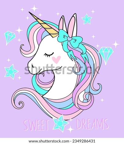cute unicorn graphic with diamonds