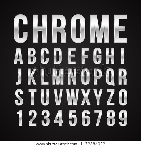 Font alphabet number chrome effect in vector format