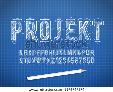 Blue Print sketch font in vector format