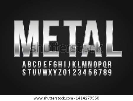 Font alphabet number Metal effect in vector format