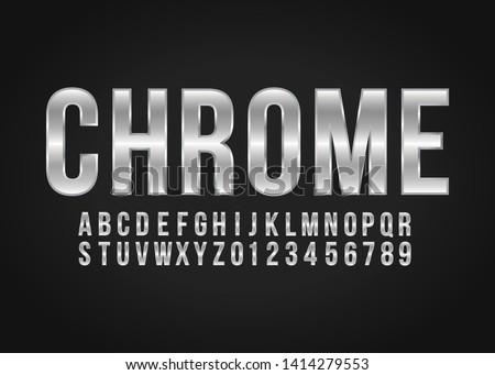 Font alphabet number Chrome effect in vector format