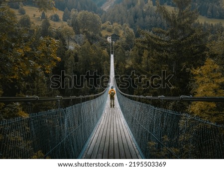 Similar – Image, Stock Photo Traveling man on bridge in forest