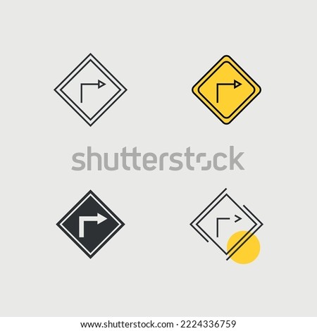 sharp turn road sign vector icon