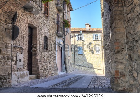 View of the old city center of Zavattarello, small medieval town in the hilly area of Oltrepo Pavese (Lombardy, Northern Italy, in the Province of Pavia). Color image.