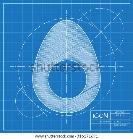 Vector blueprint egg icon on engineer or architect background.  