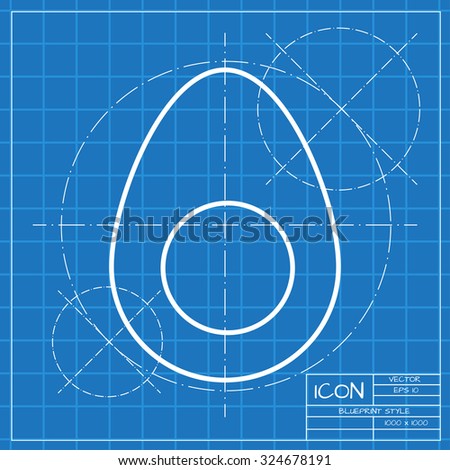 Vector classic blueprint of egg icon on engineer and architect background 