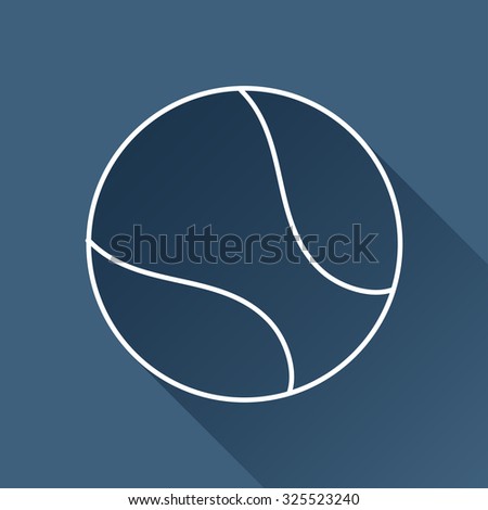 Vector outline tennis ball icon on dark blue background with long shadow 
