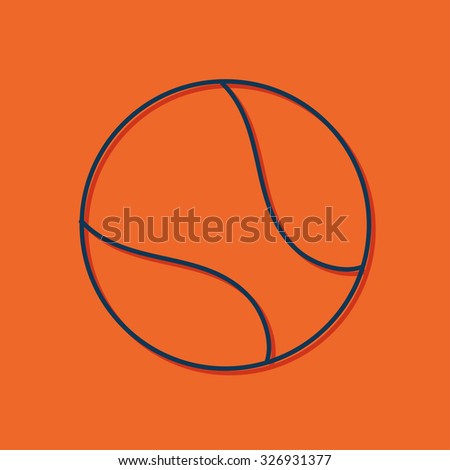 Vector blue outline tennis ball icon on orange background with shadow 
