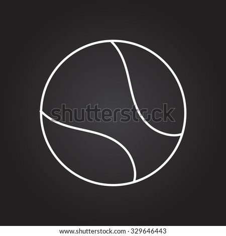Vector white outline tennis ball icon on black background 