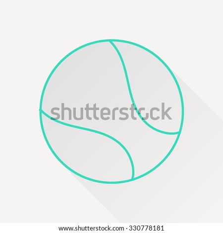 Vector green outline tennis ball icon on white background with long shadow 