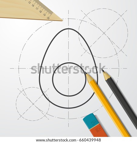 Vector blueprint egg icon on engineer and architect background 