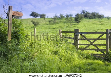 Public Bridleway, East Yorkshire A Public Bridleway finger post and gate opening onto a grassy hillside in an East Yorkshire Wolds valley