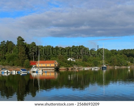 Similar – Image, Stock Photo Boat moored on lakeside in mountains