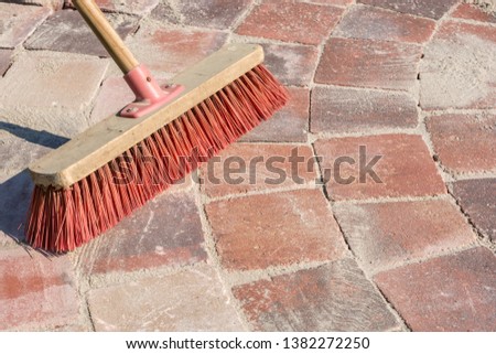 Similar – Image, Stock Photo Street broom with red bristles, makes weekend on the construction site. Plaster walls are freshly filled and the screed floor has hardened