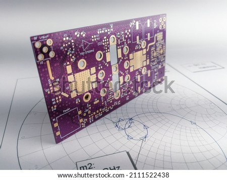 High power Radio Frequency printed circuit board PCB on Smith chart for impedance matching and tuning Stok fotoğraf © 